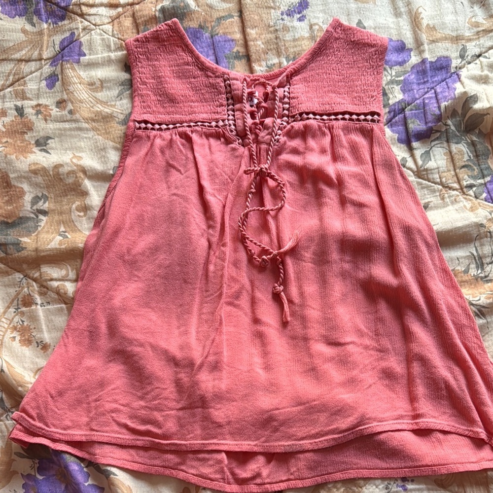 BONGO Pink Smocked Sleeveless Blouse with Tie Front